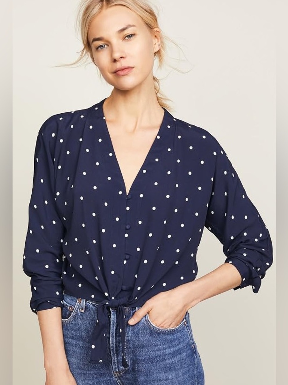 Rails Sloane Womens Polka Dot Tie-Front Button-Down Top Sz Large